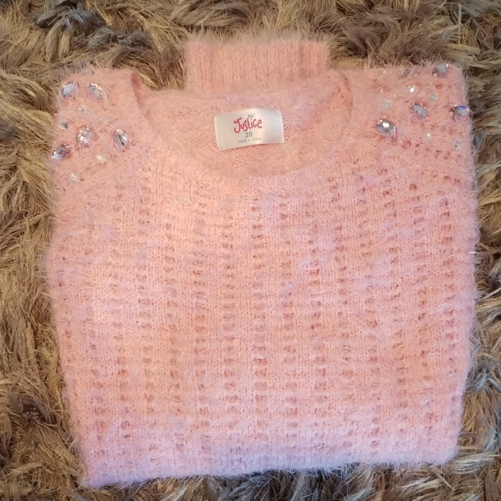 Fuzzy Pink Sweater with Bling